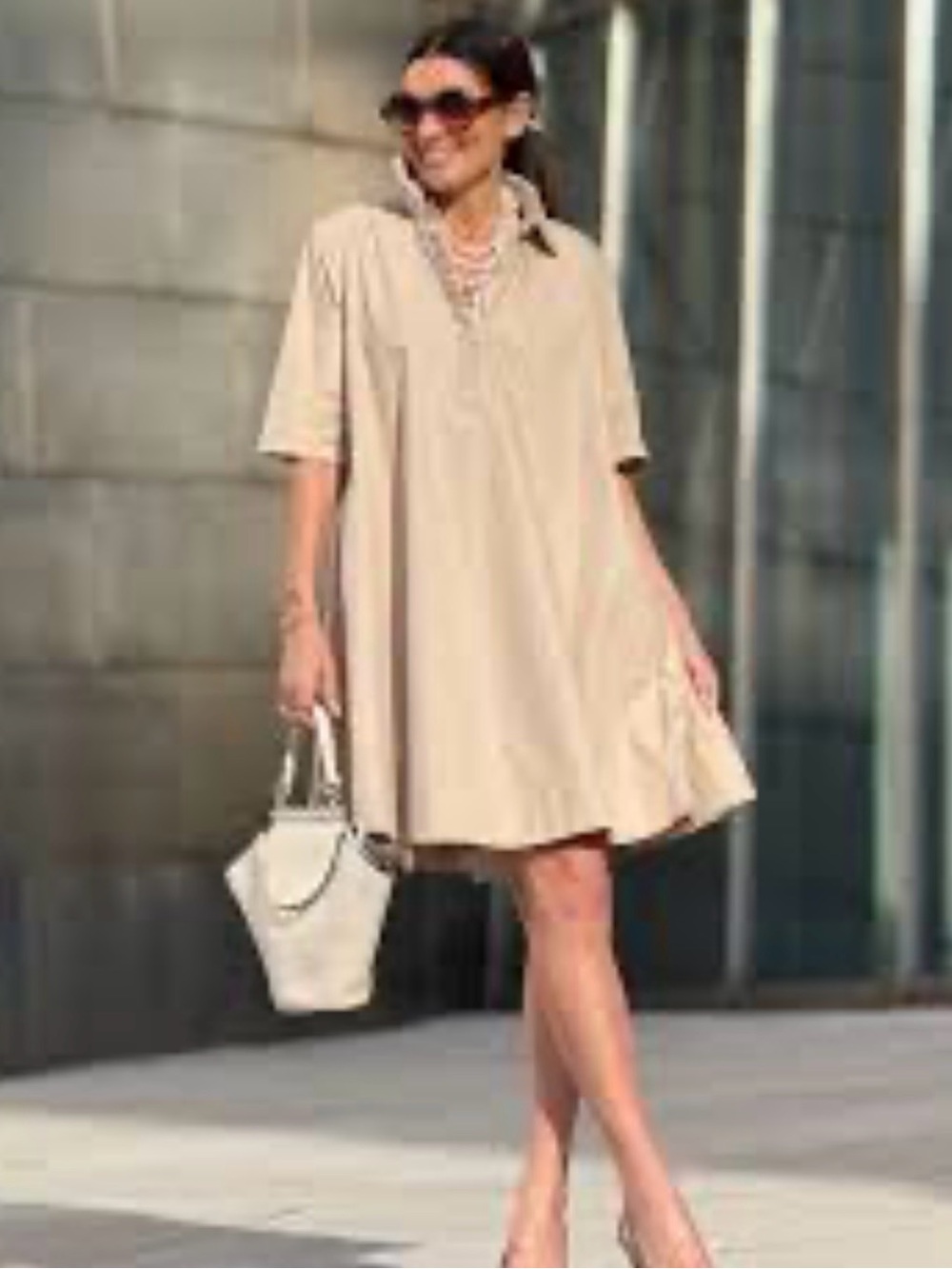 NWT Marielle Almelo Beige Short-Sleeve A-Line Shirt Dress - Women